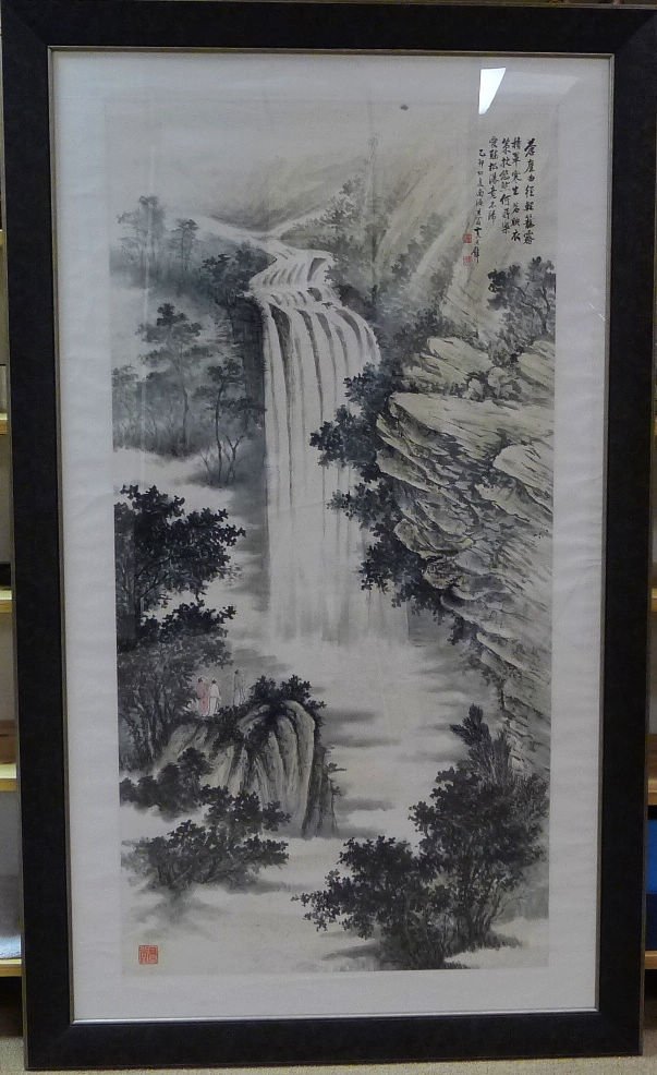 Chinese Painting: Chinese Painting by Huang Chun-pi 黄君璧, in Taiwan, famous modern Chinese painting artist, educator, specializes in painting at landscapes, traditional deep foundation, size: 54" x 