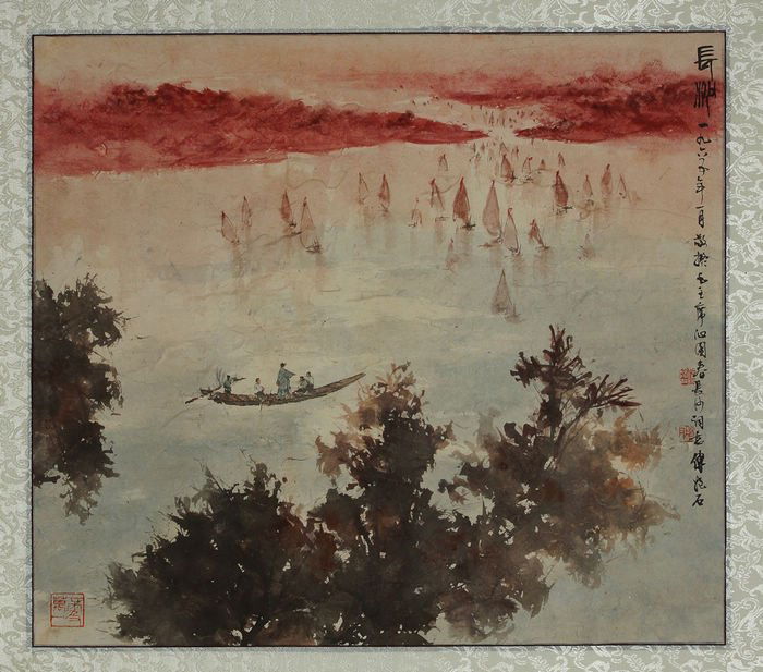CHINESE PAINTING BY FU BAOSHI: Chinese painting, by Fu Baoshi 傅抱石 (1904 - 1965), a famous master of Chinese painter. It's significant for Poem and painting, the painting is from Mao Zedong's poem, so the poetic