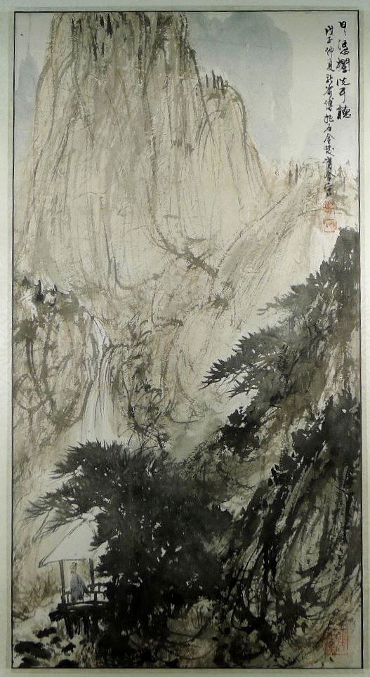 CHINESE PAINTING BY FU BAOSHI: Chinese painting, by Fu Baoshi 傅抱石 (1904-1965), a famous painter and the new landscapes behalf painter, the paiting is delightful, rocks and trees depict detailed and realistic, t