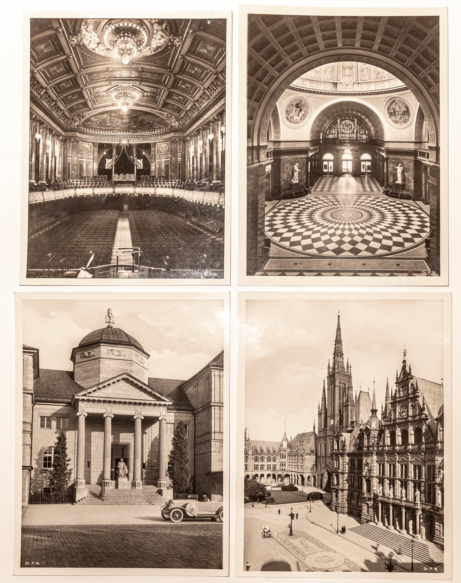 Eight architectural prints by Dr. Paul Wolff: Eight architectural prints by Dr. Paul Wolff, measuring 7 1/4-inches by 9 1/2-inches and stamped "Wiesbaden" en verso. These prewar prints were made for the Wiesbaden Municipal Tourist Office.