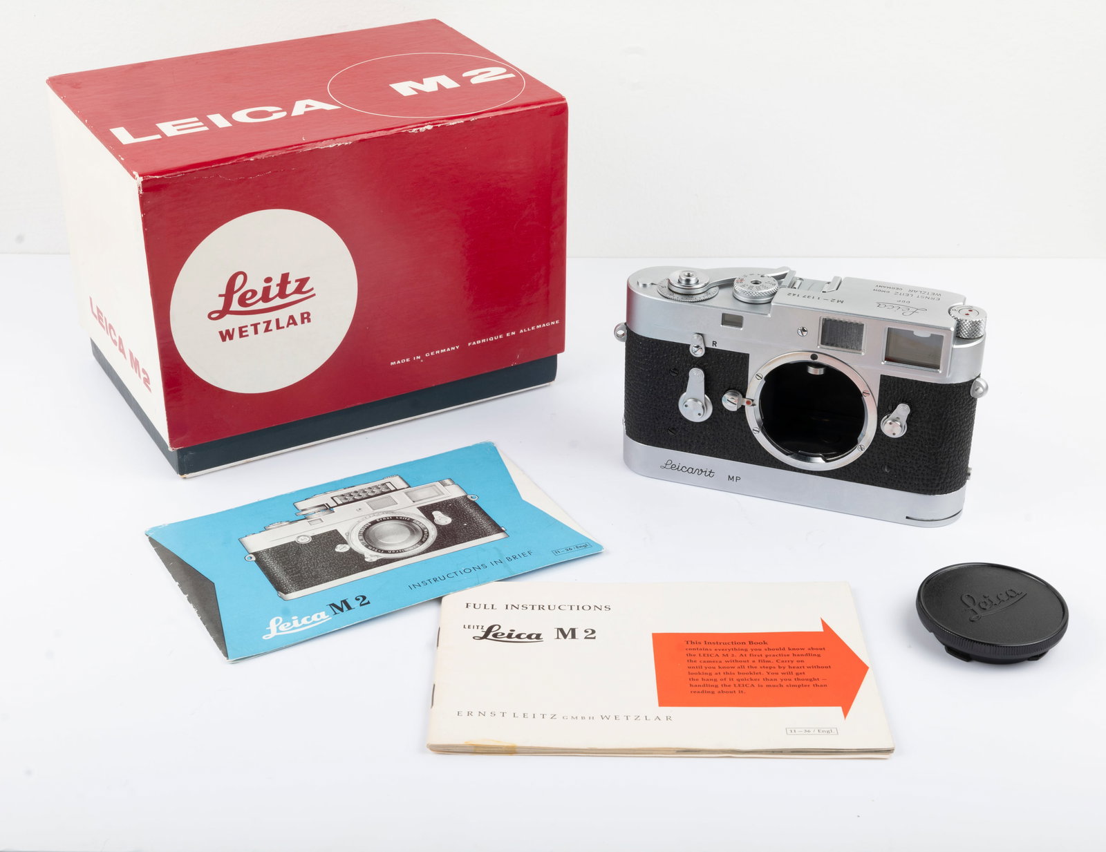 Leica M2 Self-Timer with Leicavit: Leica M2 Self-Timer Nr. 1137142 with Leicavit MP rapid winder. A beautiful Leica M set, this camera has been recently serviced. One of the prettiest M2 sets we've seen. Condition: Excellent ++ overall