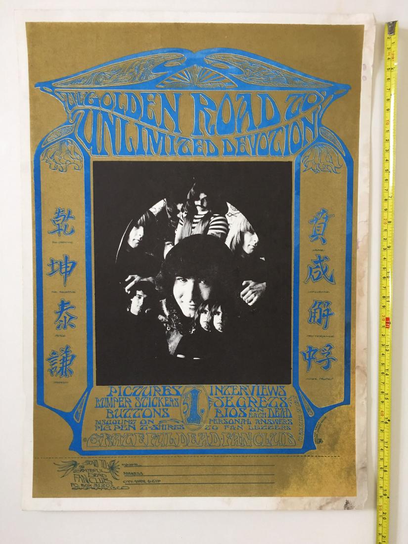 Grateful Dead Fan Club Poster: The Golden Road To Unlimited Devotion: Grateful Dead Fan Club by Alton Kelley and Stanley Mouse. RARE.