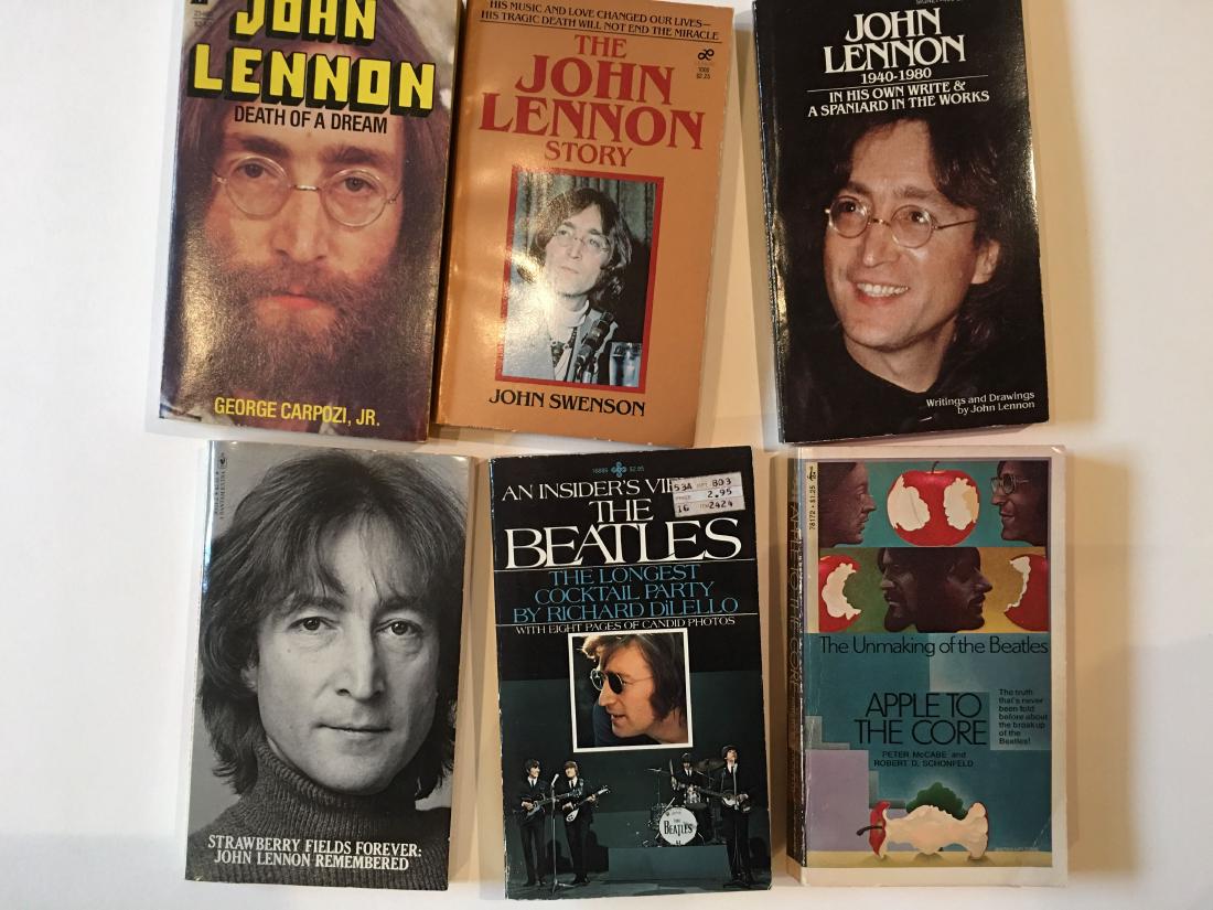 A Collection of 6 John Lennon Books: Death of a dream. John Lennon Story. In his own Write and A Spaniard in the Works. Strawberry Fields forever. Apple to the Core.
