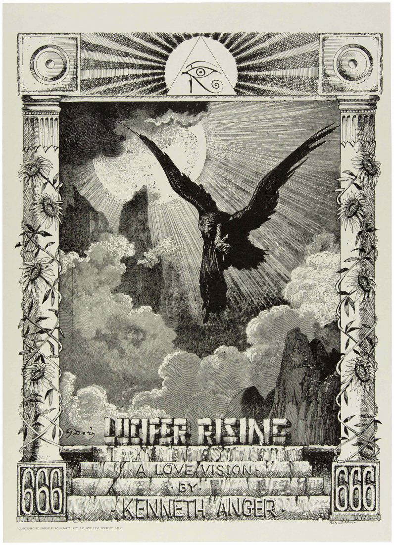 Kenneth Anger LUCIFER RISING Rick Griffin Original 60s: Kenneth Anger LUCIFER RISING Rick Griffin Original 60s BERKELEY Poster.Poster printed by Berkeley Bonaparte Press of Berkeley, CA in 1967. Poster measures about 14x20" and features image of dark bird/