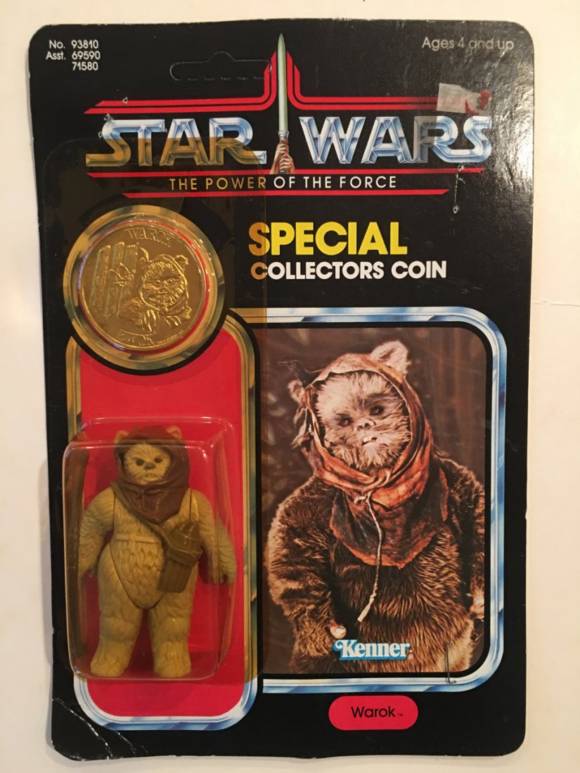Star Wars Power Of The Force POTF Warok 1984: Star Wars Power Of The Force POTF Warok Ewok Kenner 1984 With special collector Coin - Unpunched. Back shows collect all 92. Unpunched merchandising hanger. No dents in blister pack.
