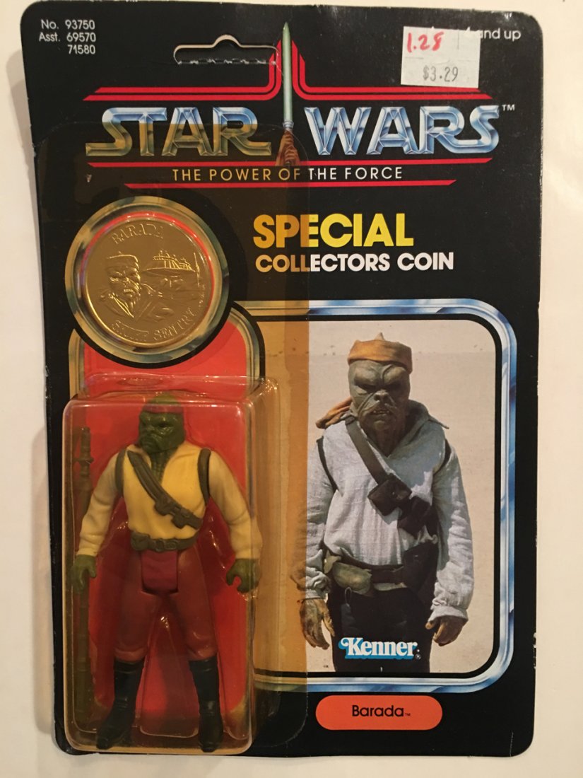 STAR WARS THE POWER OF THE FORCE BARADA: STAR WARS THE POWER OF THE FORCE BARADA. 1984. Kenner. Back shows collect all 92. Merchandising cutout is unpunched. No dents in blister pack.