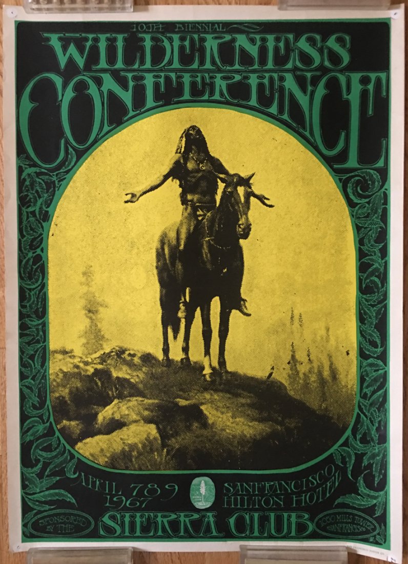 10th ANNUAL WILDERNESS CONFERENCE: This classic Stanley Mouse image was used to promote the 10th Biennial Wilderness Conference held by the Sierra Club at the Hilton Hotel in San Francisco. . This version has a San Francisco Poster Co.