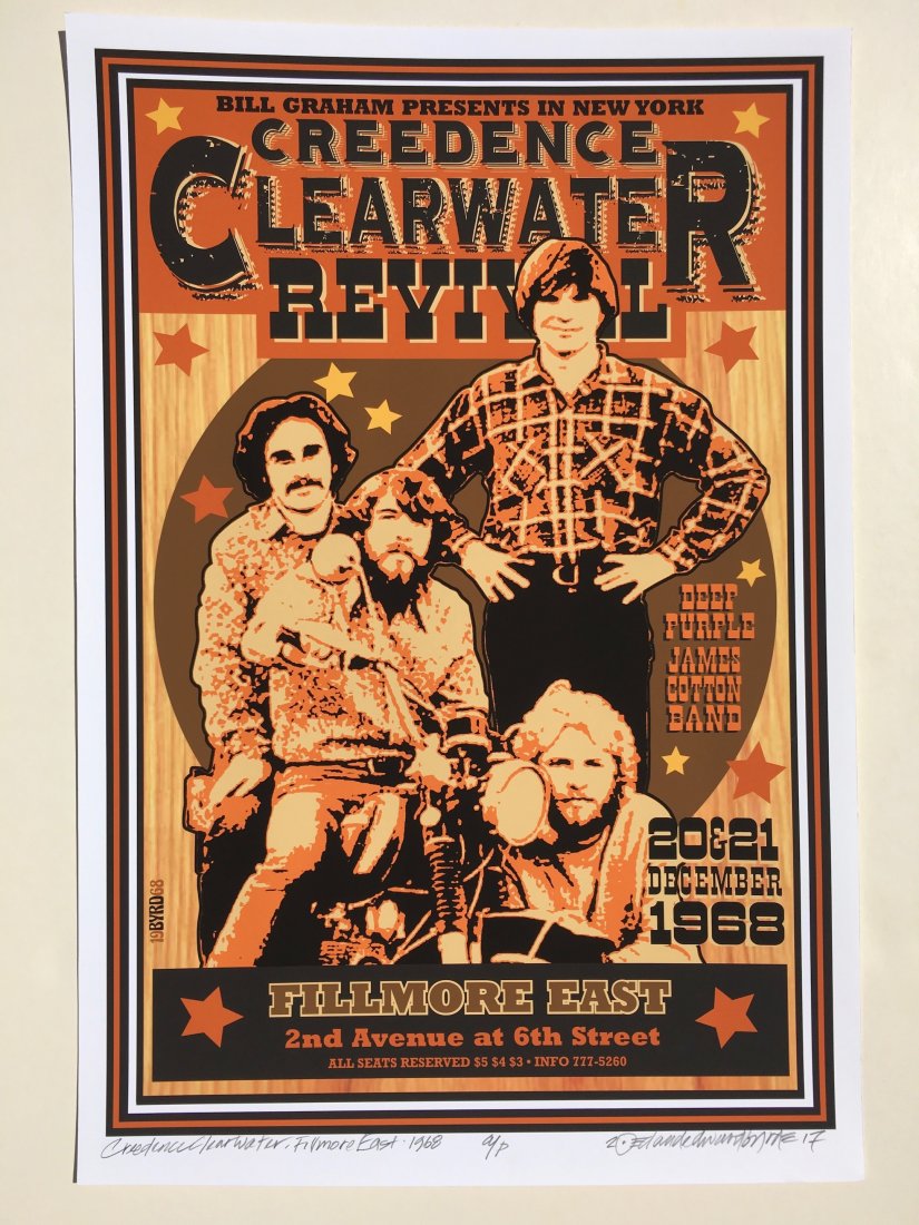 DAVID BYRD - CCR -Creedence 1968 - Signed Artists Proof: Archival MATTE Paper giclée print by David Edward Byrd - signed Artists Proof. Dimensions approx. 22”H x 17\\\"W Unframed. Style/Period: Art: Contemporary Born near Chattanooga, Tennessee, David Ed