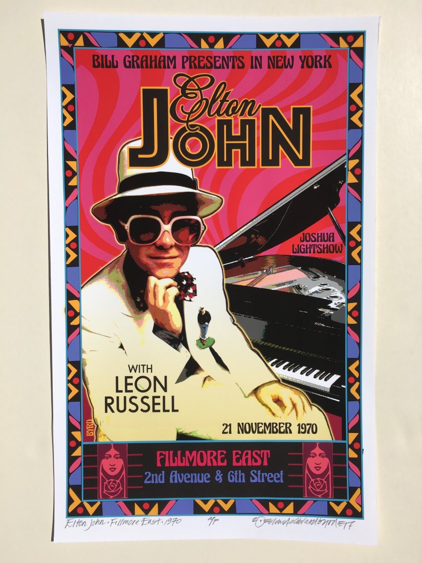 DAVID BYRD - Elton John 1970 - Signed Artists Proof: Archival MATTE Paper giclée print by David Edward Byrd - signed Artists Proof. Dimensions approx. 22H x 17W Unframed. Style/Period: Art: Contemporary Born near Chattanooga, Tennessee, David Edward By