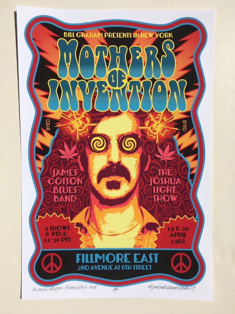DAVID BYRD - Zappa/Mothers 1968 - Signed Artists Proof: Archival MATTE Paper giclée print by David Edward Byrd - signed Artists Proof. Dimensions approx. 22H x 17W Unframed. Style/Period: Art: Contemporary Born near Chattanooga, Tennessee, David Edward By