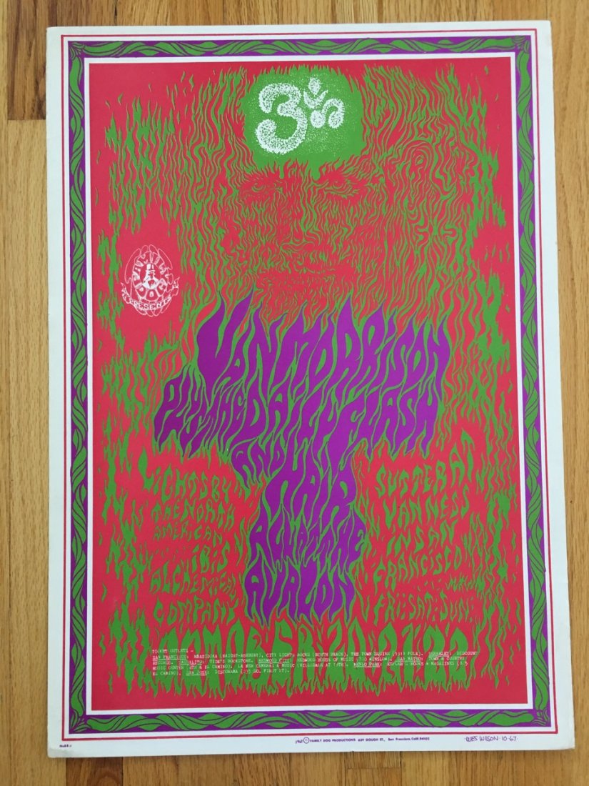 VAN MORRISON - 1ST - WES WILSON - FD88: The poster was only printed once prior to the concert, although there is some color variation throughout the run. It measures 14 1/8 x 20 - FD88 - Oct 20, 1967 AT THE AVALON
