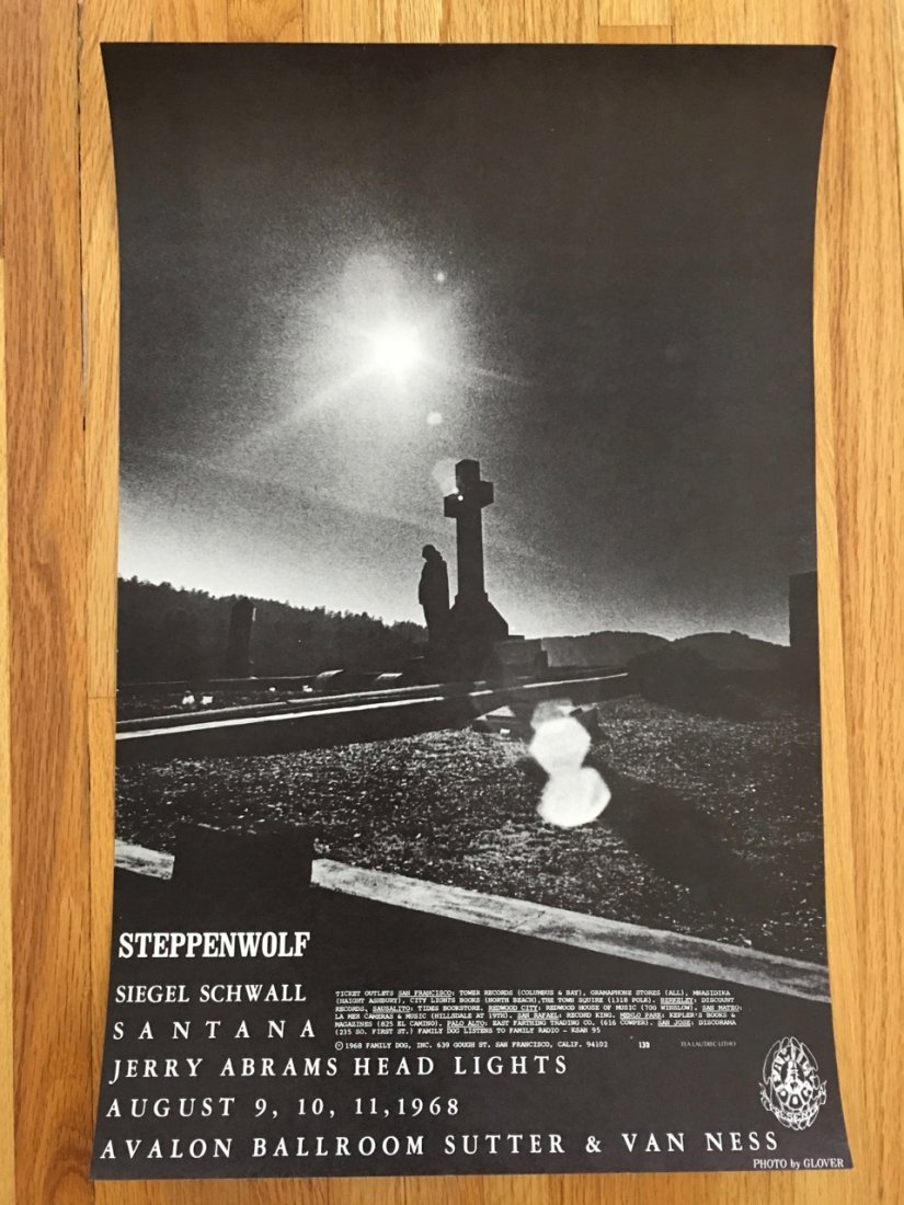 STEPPENWOLF AND SANTANA - FD132 - 1ST: Aug 9, 1968 SHOWS THE ONLY PRINTING OF THIS POSTER - STEPPENWOLF AND SANTANA - FD132 - 1ST. WITH ART BY Billy Glover AT THE AVALON.