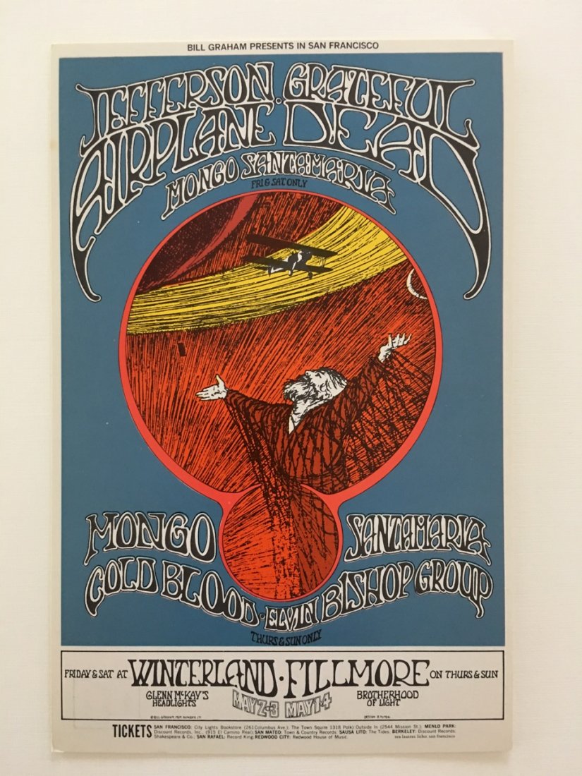 JEFFERSON AIRPLANE POSTCARD - BG171 - 1st PRINTING: Bill Graham never really considered himself a rock and roll fan. His real love was the Latin music he'd grown up listening and dancing to in his old neighborhood in New York City. BG171 advertised sho