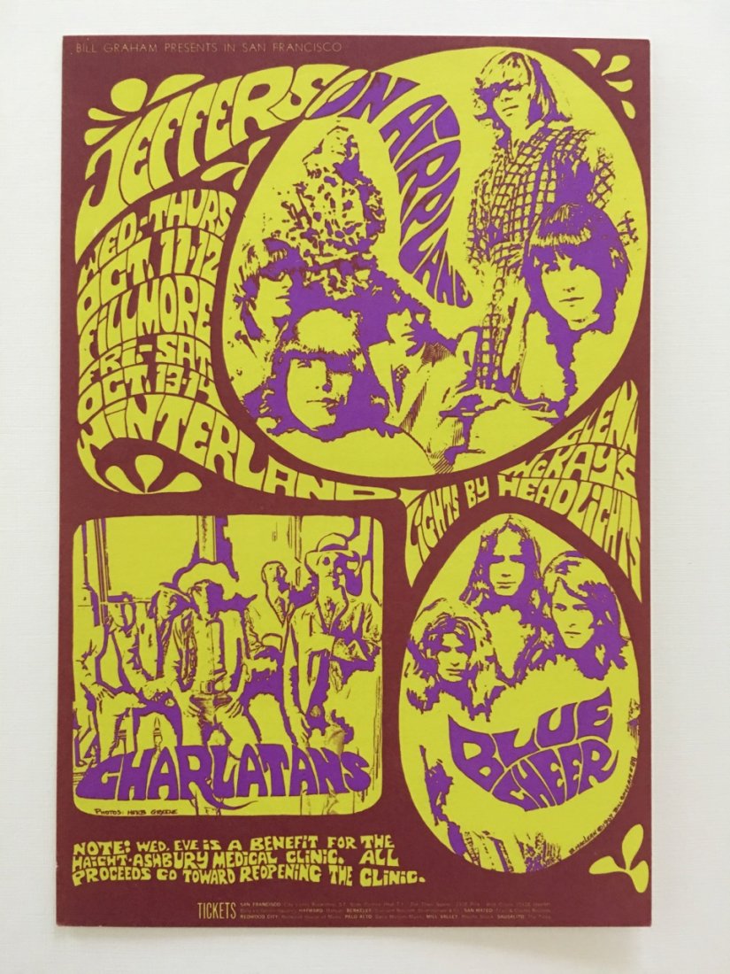 JEFFERSON AIRPLANE POSTCARD - BG088 - 1st PRINTING: While not especially known for their musicianship, The Charlatans were as responsible as anyone for creating the look of the San Francisco music scene. Bill Graham's theme of giving something back to