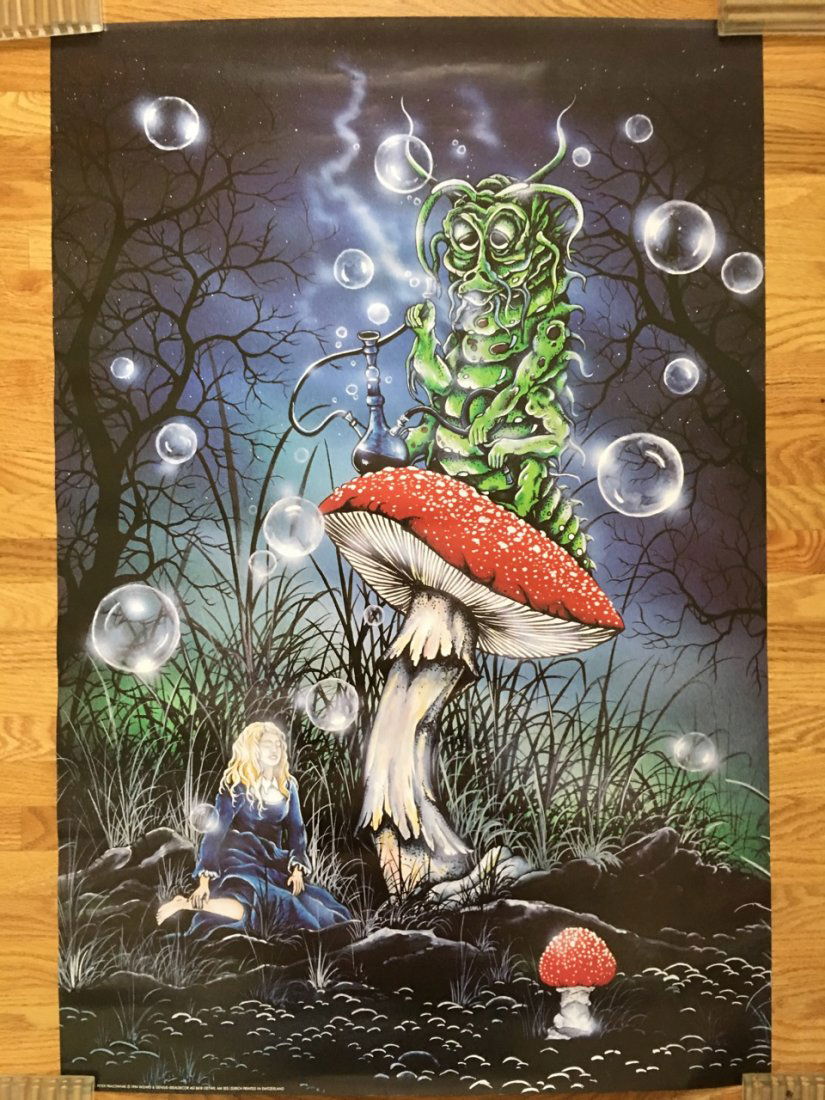 HOOKAH SMOKING CATERPILLAR MUSHROOM POSTER