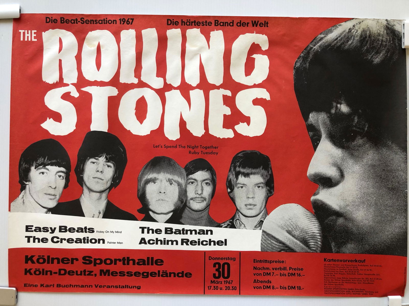 RARELY AVAILABLE ROLLING STONES 1967 in COLOGNE GERMANY (1 of 1)