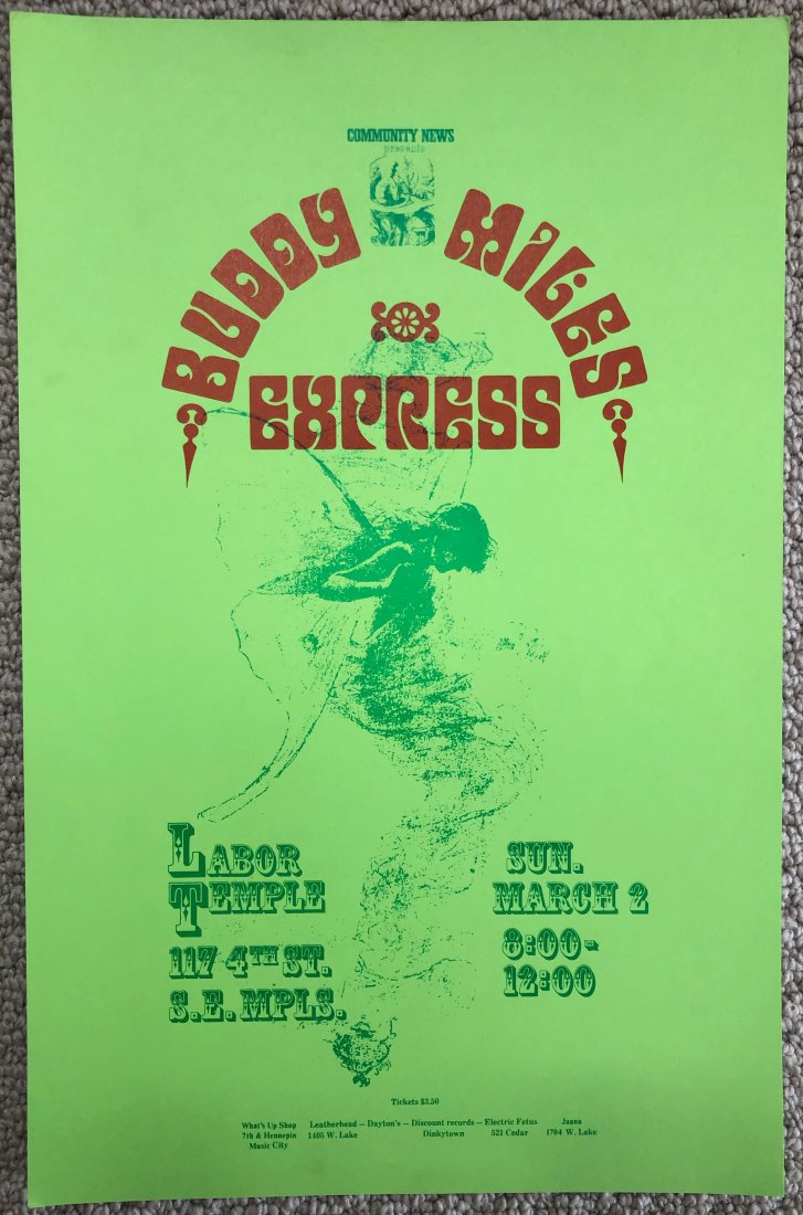 RARE MINNEAPOLIS LABOR TEMPLE POSTER - BUDDY MILES (1 of 1)