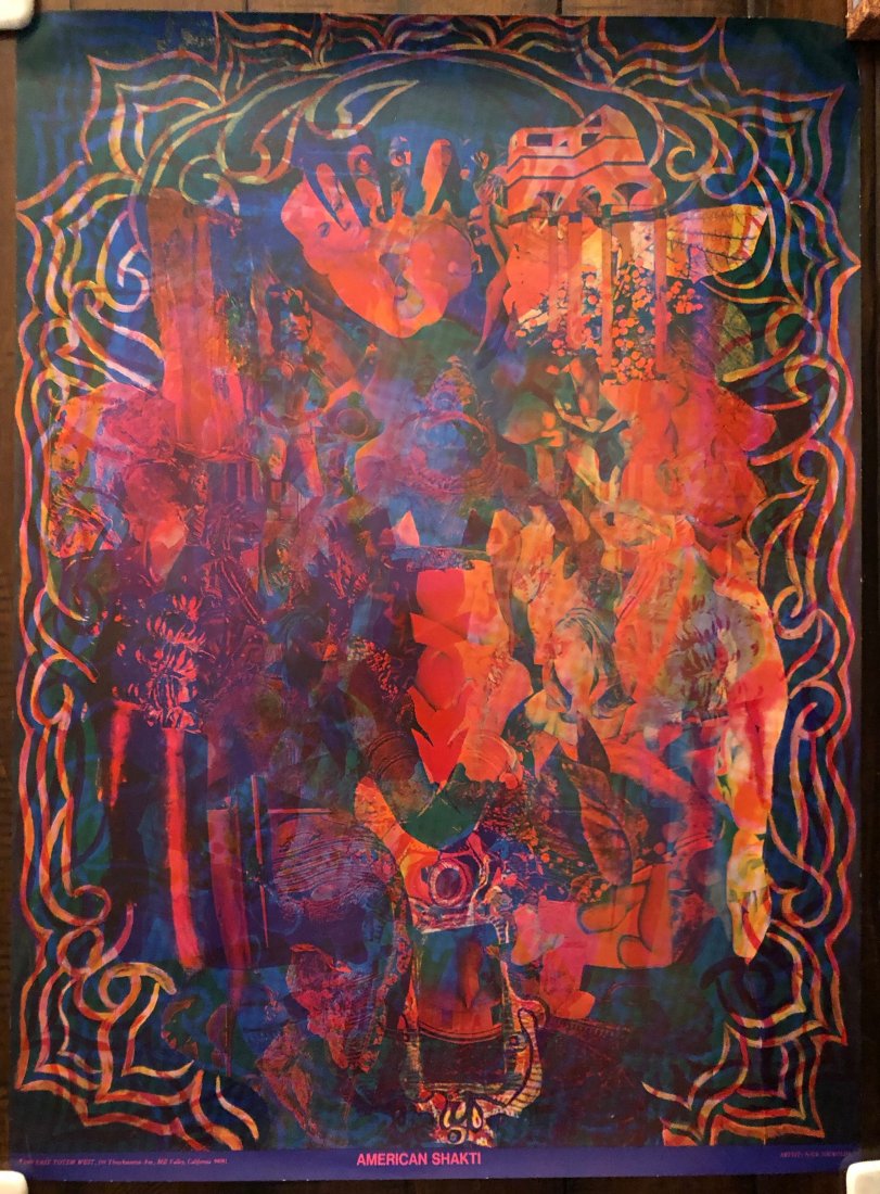 EAST TOTEM WEST - AMERICAN SHAKTI: AMERICAN SHAKTI - EAST TOTEM WEST - ART BY NICK NICKOLDS - 1967 - FROM THE BOOK ABOUT THE GROUP BY ALAN BISBORT: In 1967-1968, a small group of immensely talented people in the San Francisco Bay Area