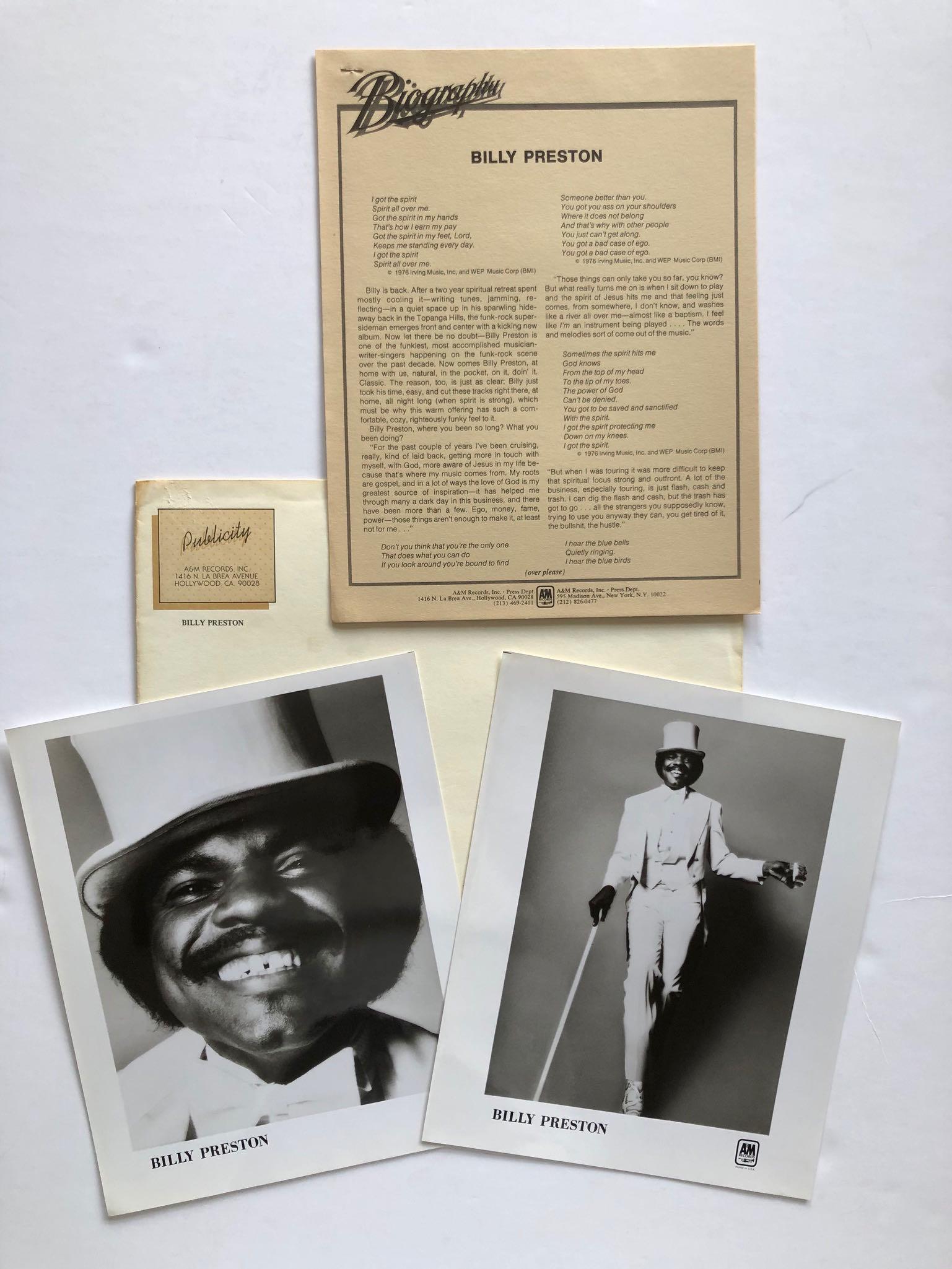 BILLY PRESTON PUBLICITY PRESS KIT: BILLY PRESTON PUBLICITY PRESS KIT WITH PHOTO AND BIO.