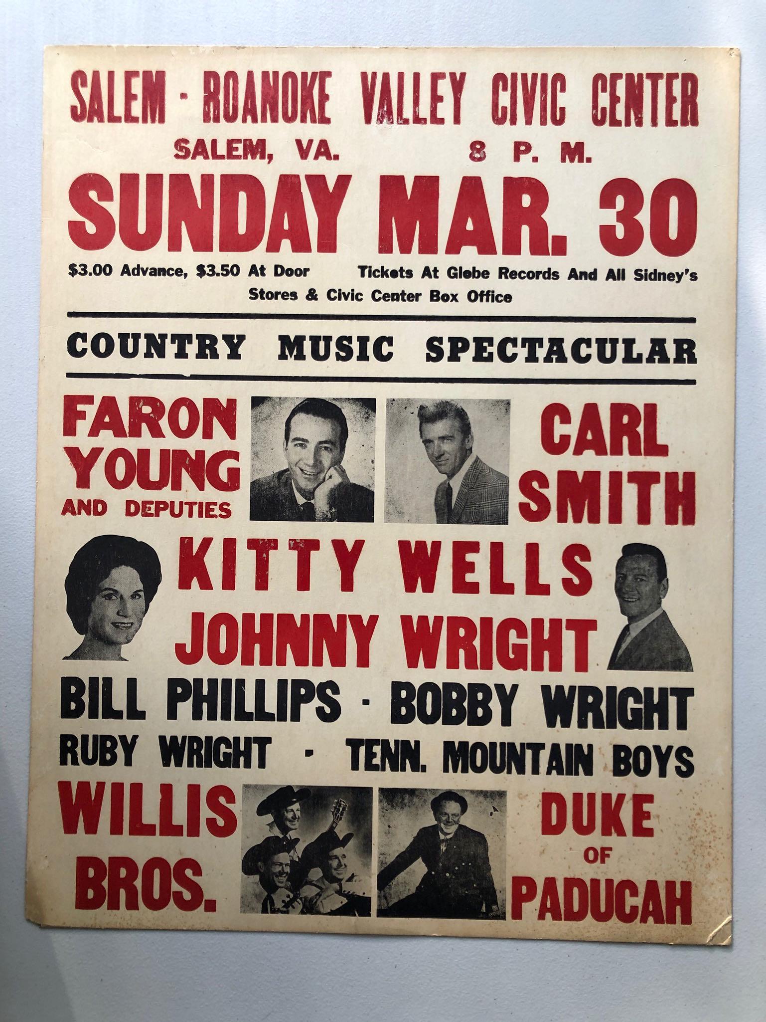 FARON YOUNG - CARL SMITH VINTAGE POSTER: FARON YOUNG - CARL SMITH VINTAGE POSTER. VG. SHIPS FLAT.
