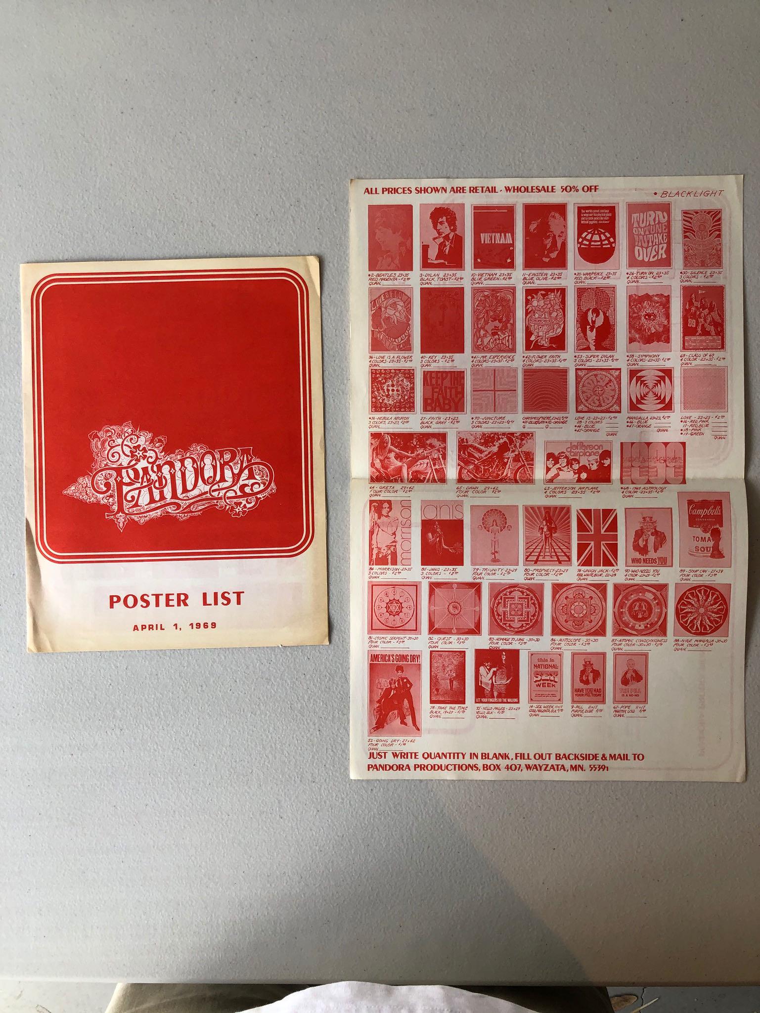 PANDORA PRODUCTIONS SALESMANS SAMPLER PORTFOLIO: PANDORA PRODUCTIONS 1969 SALESMANS SAMPLER PORTFOLIO. USED TO SELL TO RESELLERS AND INDICATE STOCK. QUITE RARE. LAST SET !
