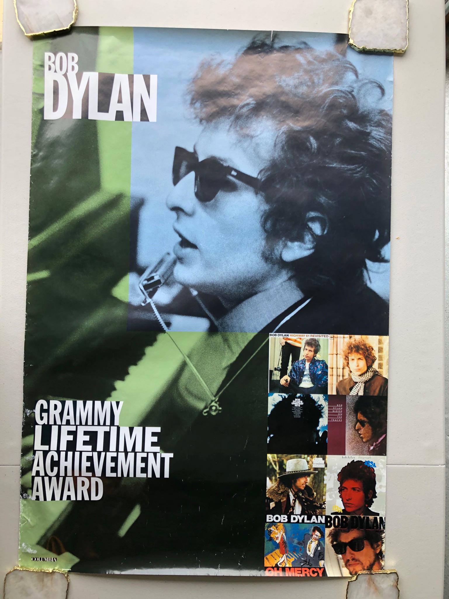 BOB DYLAN GRAMMY AWARD POSTER: BOB DYLAN GRAMMY AWARD POSTER. POOR CONDITION WITH CREASES.