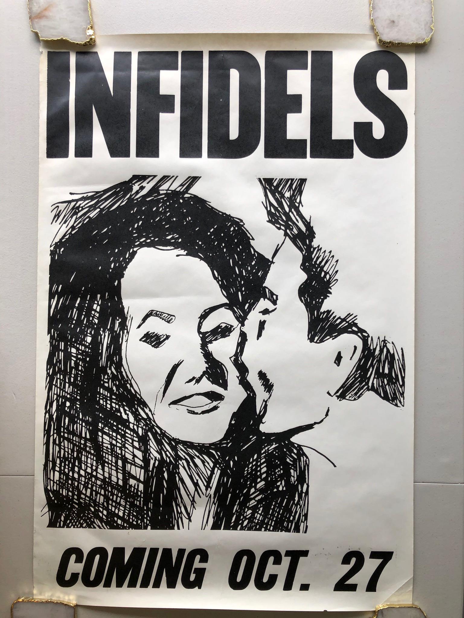 FEATURED ITEM - BOB DYLAN INFIDELS POSTER: FEATURED ITEM - BOB DYLAN INFIDELS POSTER. 1983 ABOUT 24 X 36. GOOD CONDITION WITH LIGHT CREASES AND BORDER FOLD.
