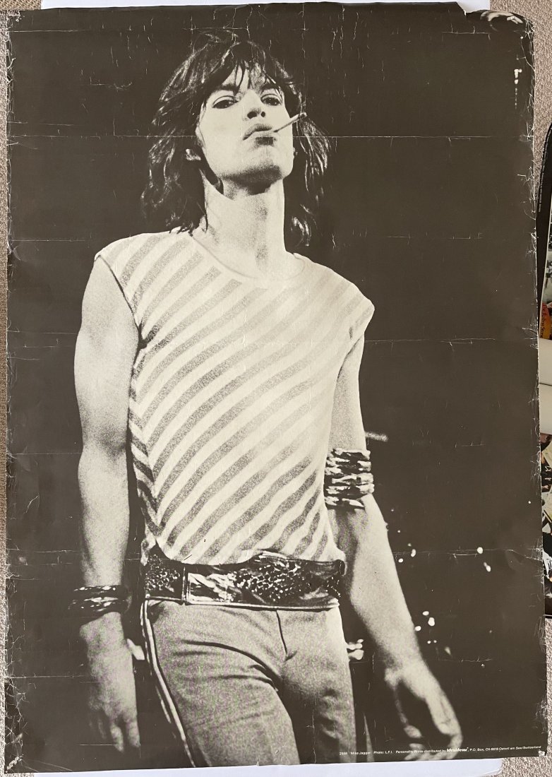 MIKE JAGGER - Misspelled name poster !: MIKE JAGGER of The Rolling Stones. MICK is named incorrectly on this 24 x 36 poster with creasing and edge wear. From Personality Prints in the 70s.