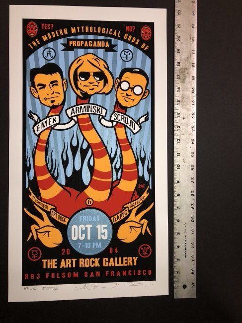ARTROCK GALLERY PRINT - SCROJO - SIGNED BY ALL ARTISTS: ARTROCK GALLERY PRINT - SCROJO - SIGNED BY ALL ARTISTS. EMEK, ARMINSKI, SCROJO. 1994. FOR AN ART SHOW AT Artrock Gallery - San Francisco, 1994. Mark Arminski is an American rock concert poster artist 