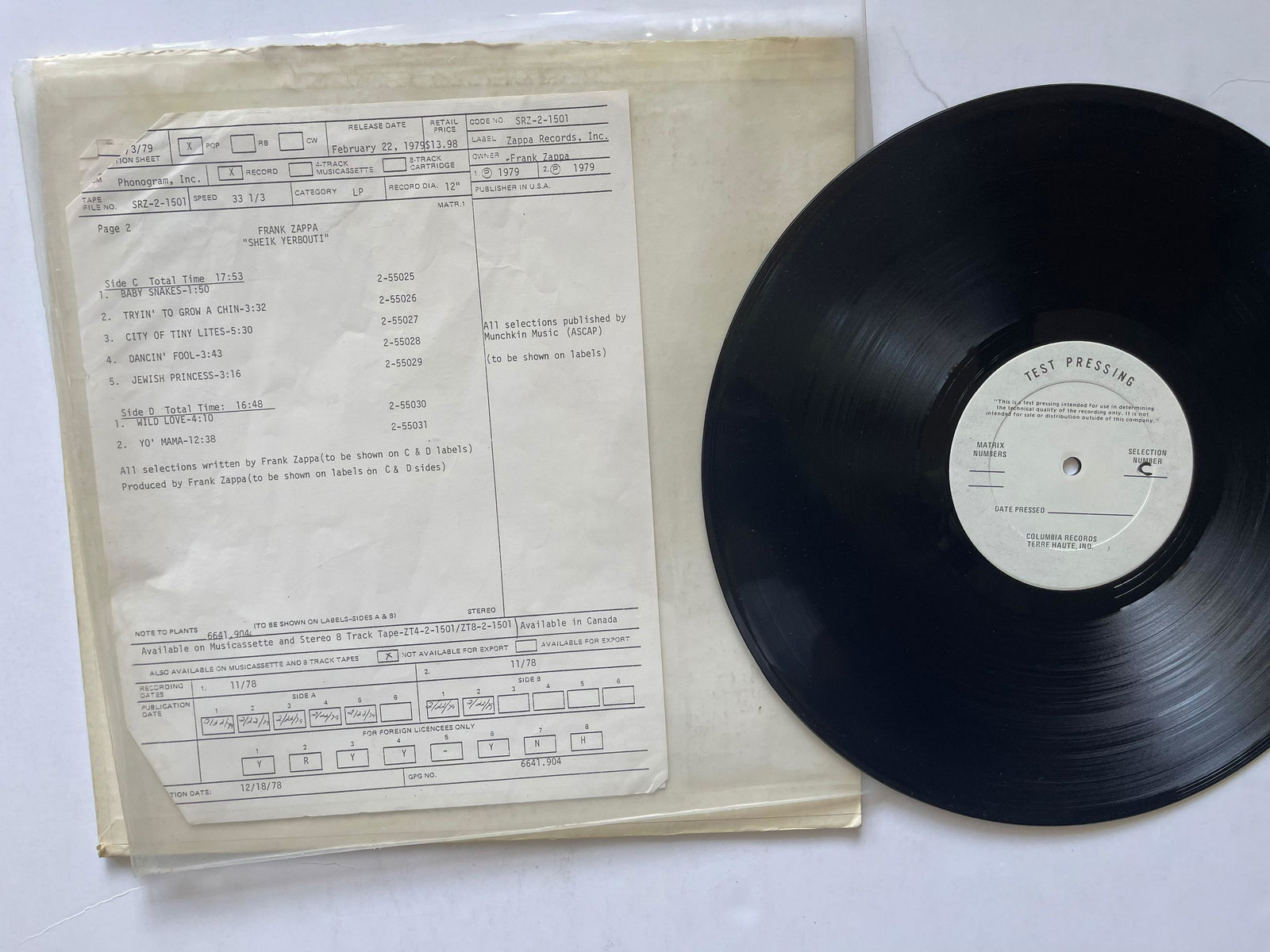 Frank Zappa - Sheik Yerbouti - TEST PRESSING (1 of 1)
