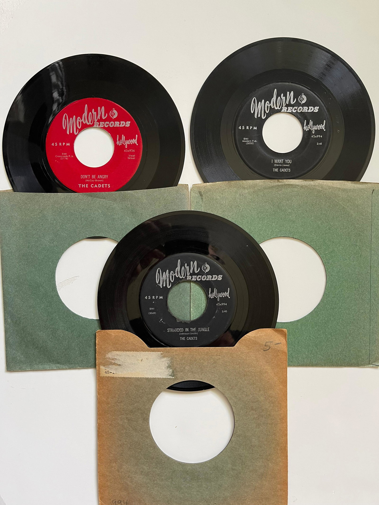 THE CADETS: The Cadets - Don't Be Angry / I CryLabel:Modern Records (2) - 45x956Format:Vinyl, 7", 45 RPM, Single - The Cadets - Stranded In The Jungle / I Want YouLabel:Modern Records (2) - 45x994Format:Vinyl, 7"