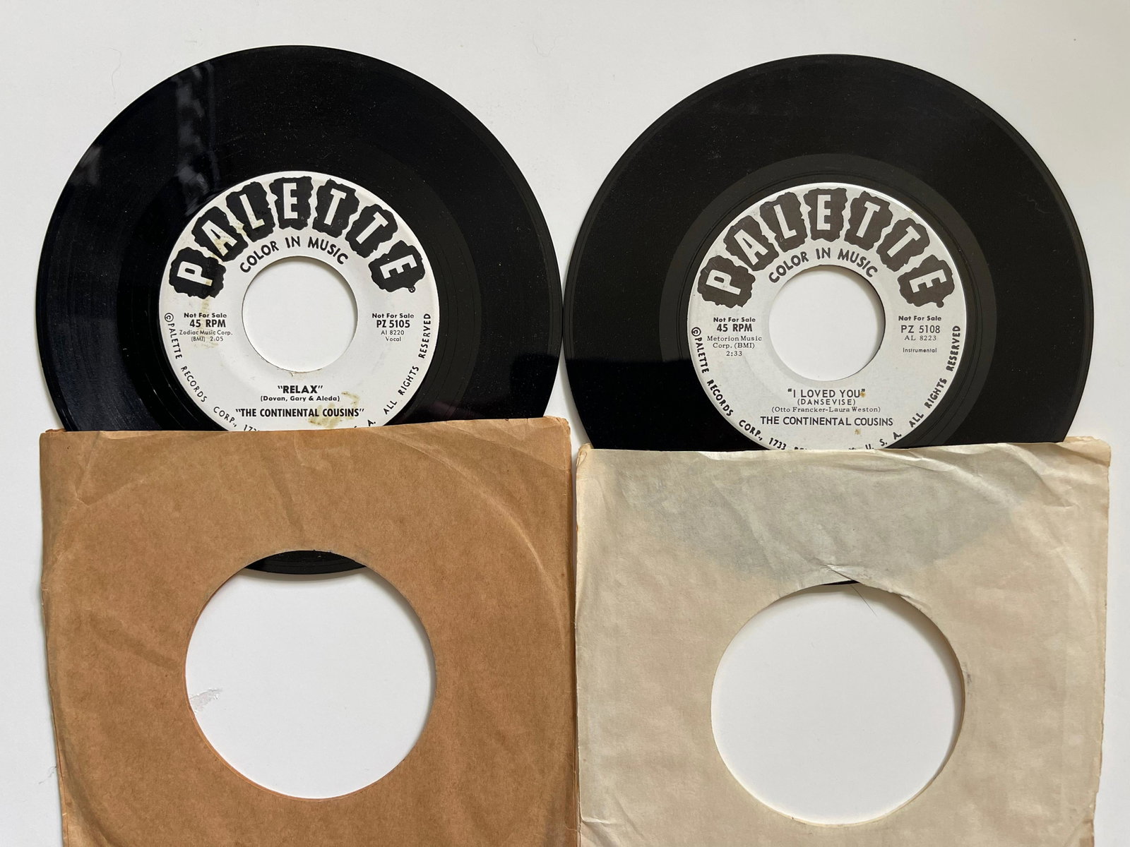 THE CONTINENTAL COUSINS: The Continental Cousins* - The Robot / RelaxLabel:Palette - PZ 5105Format:Vinyl, 7", 45 RPM, Single, Promo - The Continental Cousins* - I Loved You / AndaLabel:Palette - PZ 5108Format:Vinyl, 7", 45 RP