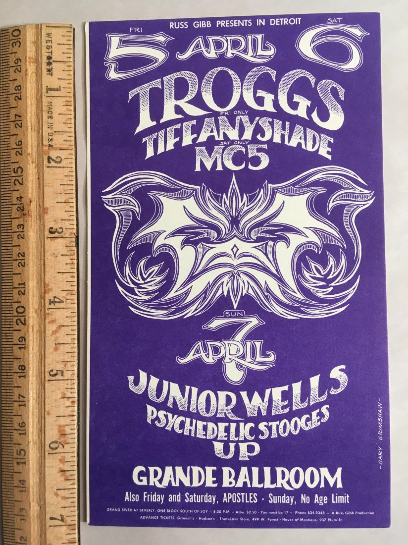 GRANDE BALLROOM - TROGGS MC5 POSTCARD: TROGGS / MC5 1968 by Gary Grimshaw FIRST PRESSING MINT POSTCARD