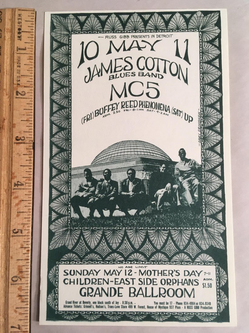 GRANDE BALLROOM - JAMES COTTON / MC5 POSTCARD: JAMES COTTON / MC5 1968 by Gary Grimshaw FIRST PRESSING MINT POSTCARD