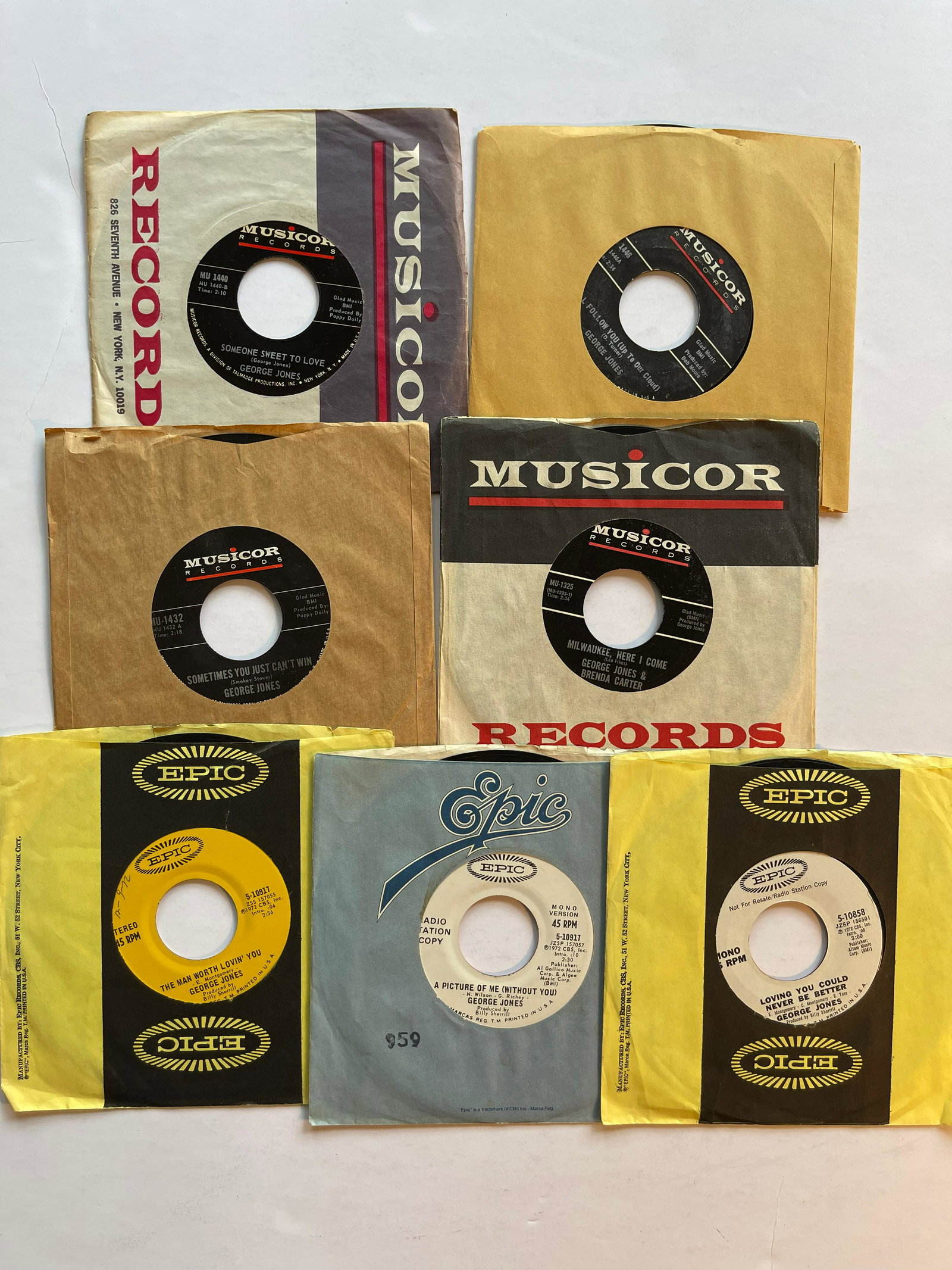 GEORGE JONES: George Jones - Right Won't Touch A HandLabel:Musicor Records - MU 1440 - AND - George Jones (2) - I'll Follow You (Up To Our Cloud) / Getting Over The StormLabel:Musicor Records - MU 1446 - AND - Geor