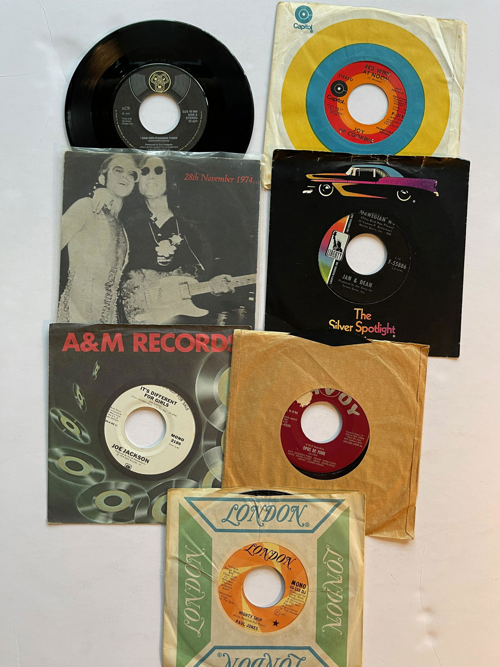 VARIOUS J ARTISTS SET #4: Elton John Band Featuring John Lennon And The Muscle Shoals Horns* - 28th November 1974...Label:DJM Records - DJS 10 965 - AND - Joy Of Cooking - Hush / Red Wine At NoonLabel:Capitol Records - P-3132F