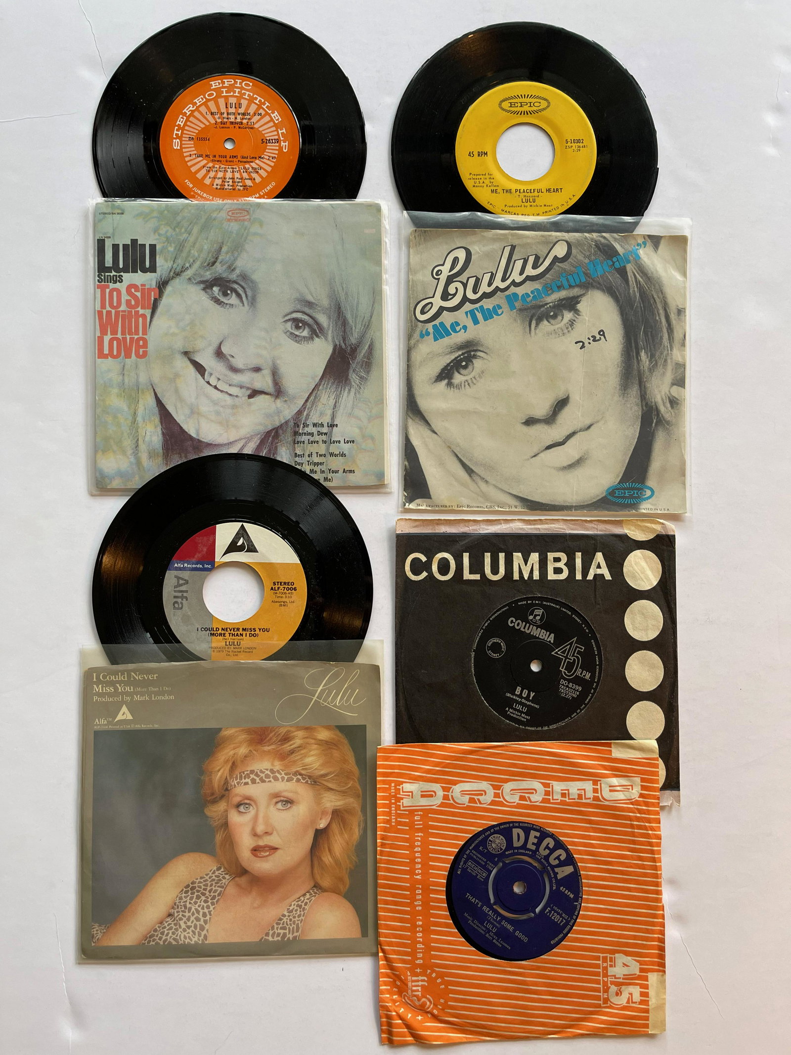 LULU: Lulu - Lulu Sings To Sir With LoveLabel:Epic - 5-26339Format:Vinyl, 7", 33 â…“ RPM, EP, Stereo, FOR JUKEBOXES ONLY ( PROMO ) - AND - Lulu - Me, The Peaceful HeartLabel:Epic - 5-10302 - AND - Lulu