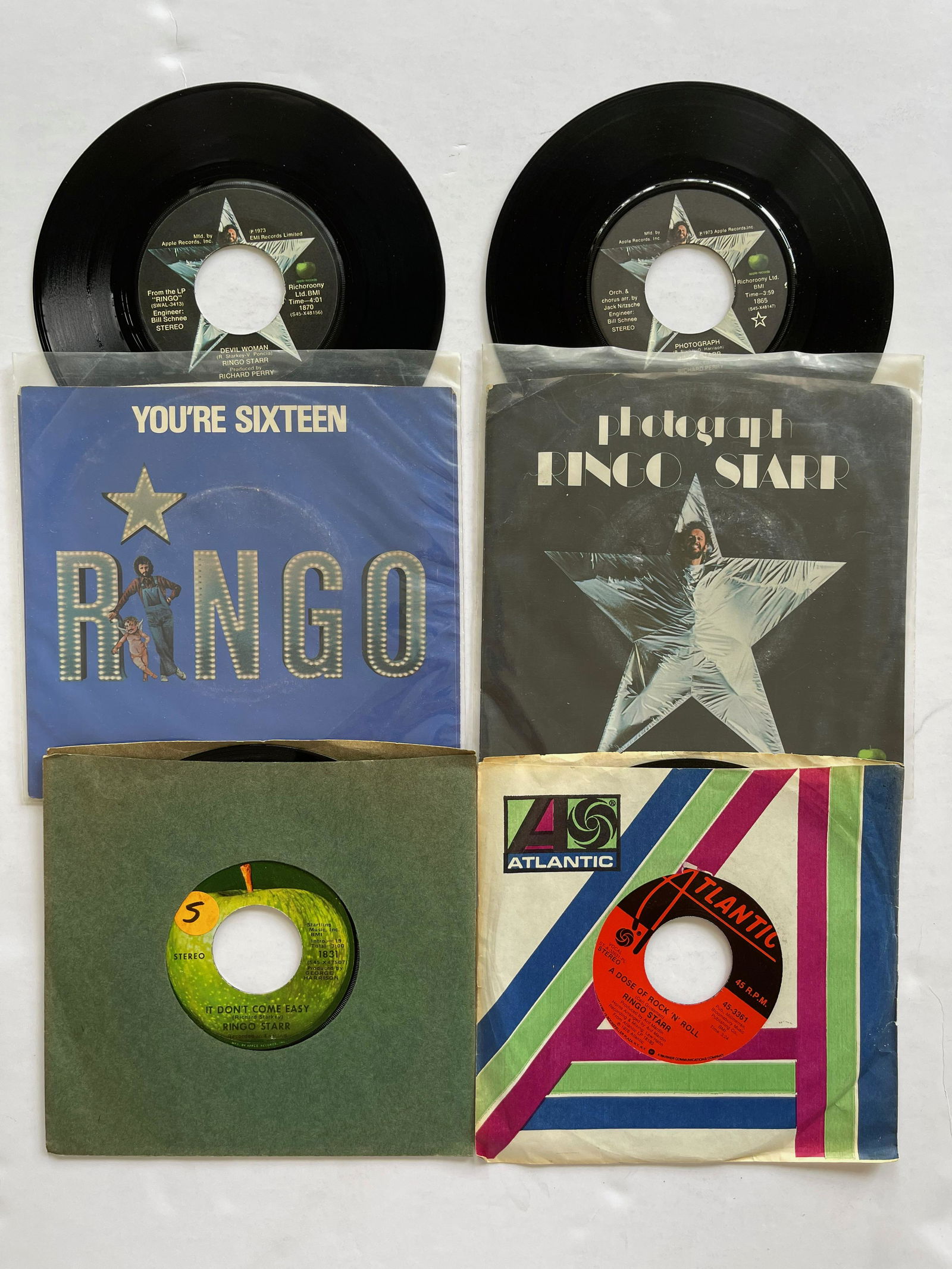 RINGO STARR: 4 RINGO STARR RECORDS INCLUDING PICTURE SLEEVES