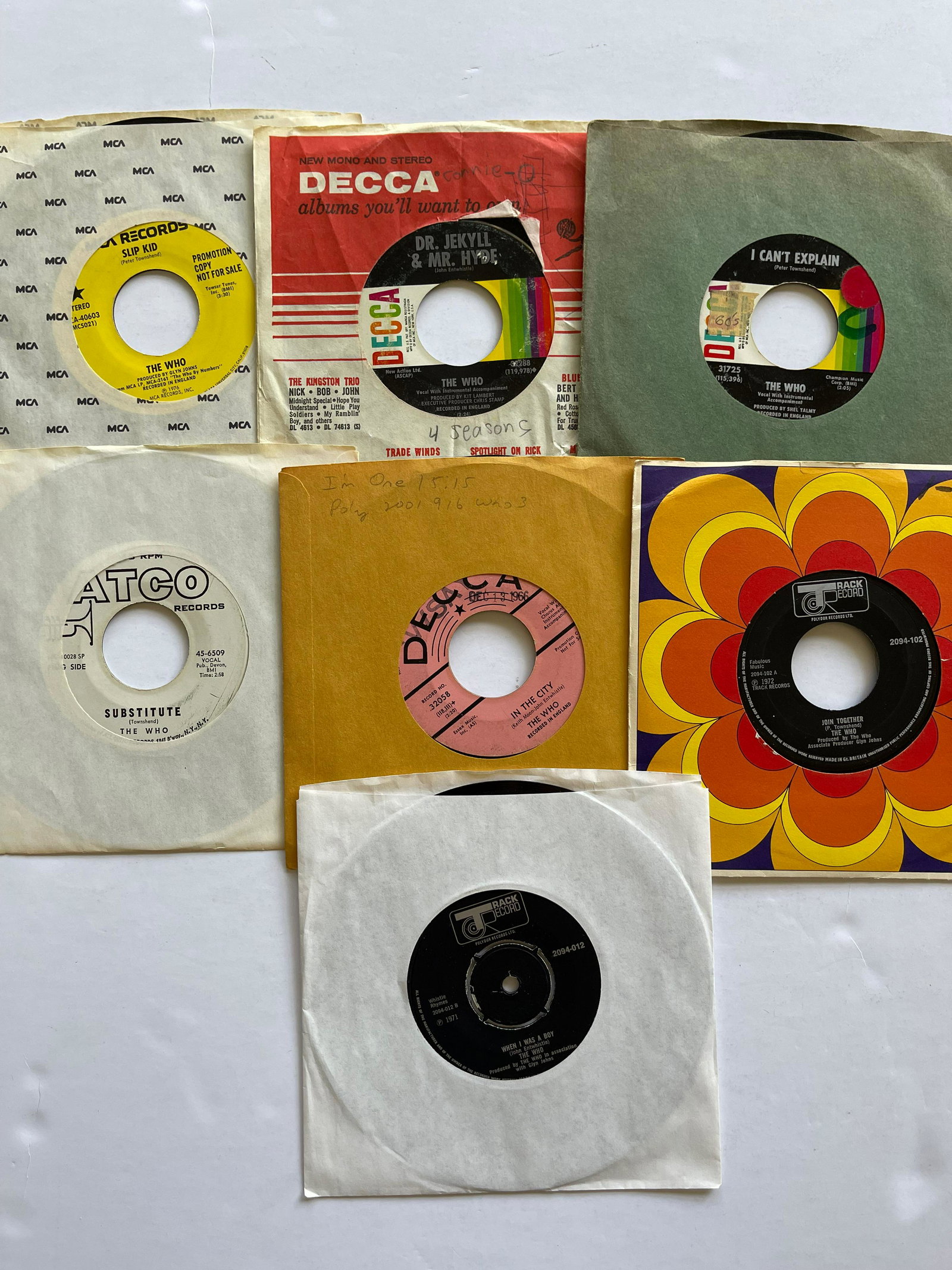 THE WHO SET #2: THE WHO SET #2. Slip Kid PROMO ($8-19). - I Can't Explain ($15-25). - Substitute PROMO. - I'm A Boy PROMO. - Let's See Action ($13 - 15). -