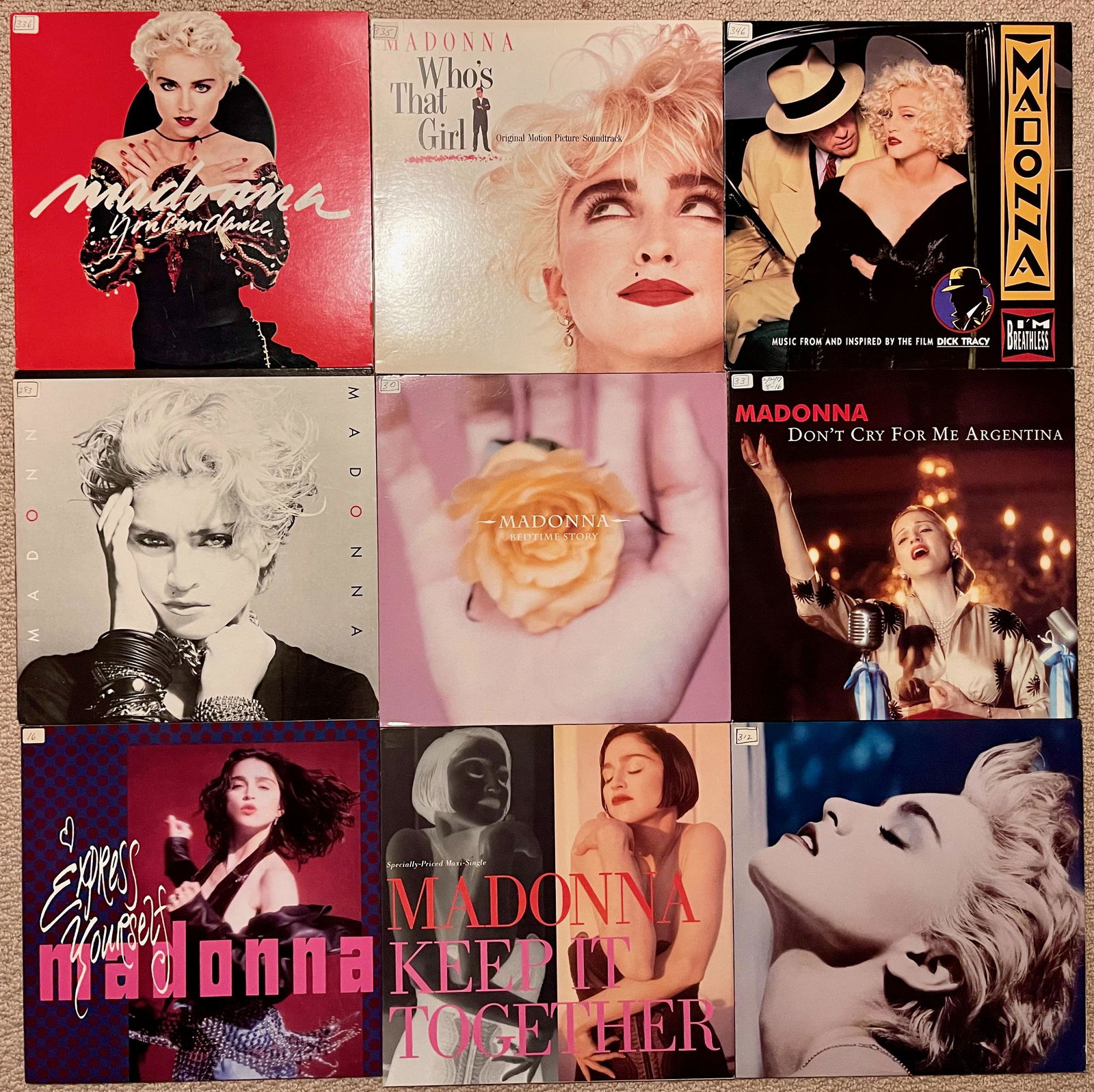 SET OF NINE(9) MADONNA ALBUMS AND 12â€ SINGLES: SET OF NINE(9) MADONNA ALBUMS AND 12” SINGLES