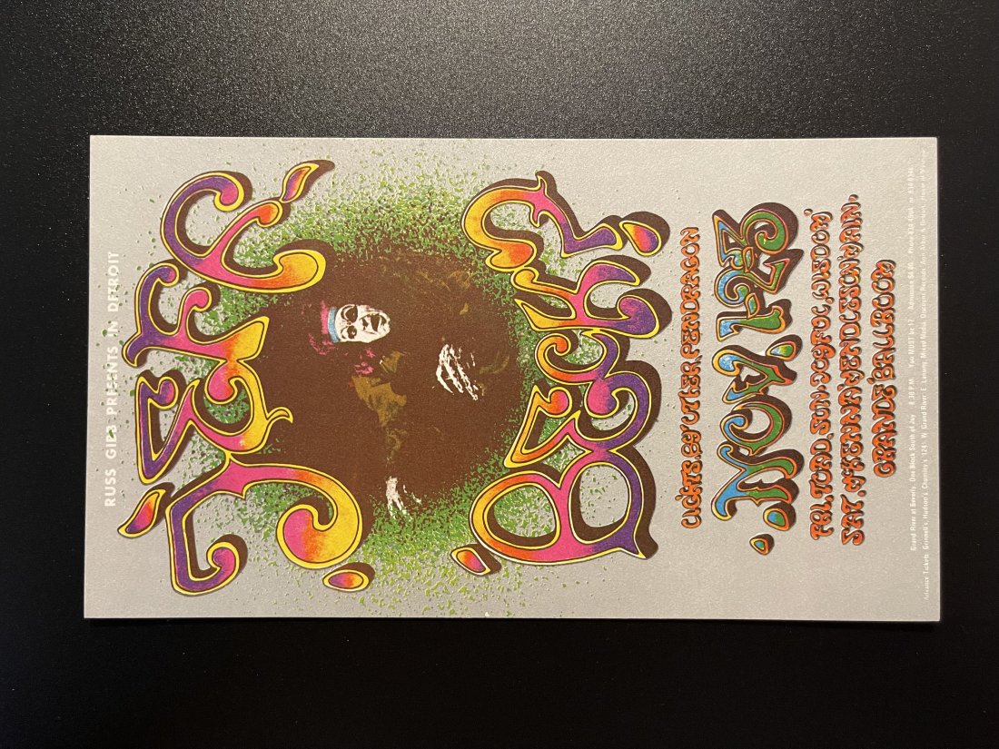 GRANDE BALLROOM - JEFF BECK POSTCARD: JEFF BECK 1968 ART BY CARL LUNDGREN FIRST PRESSING MINT POSTCARD FEATURED IN AoR (Art of Rock) 3.155
