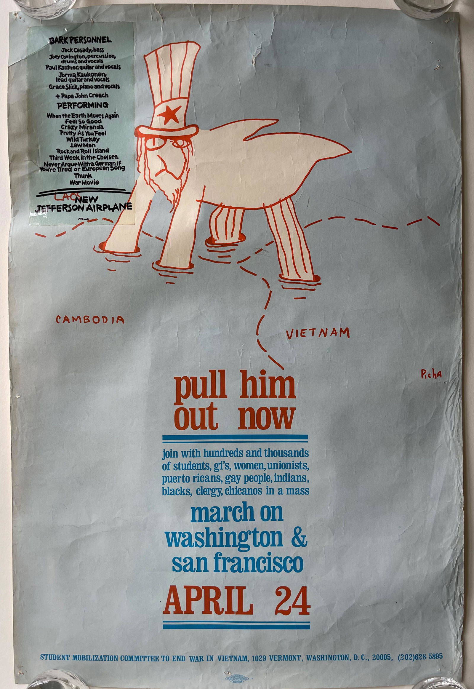 PULL HIM OUT NOW - WITH JEFFERSON AIRPLANE ALBUM STICKER ATTACHED (1 of 3)