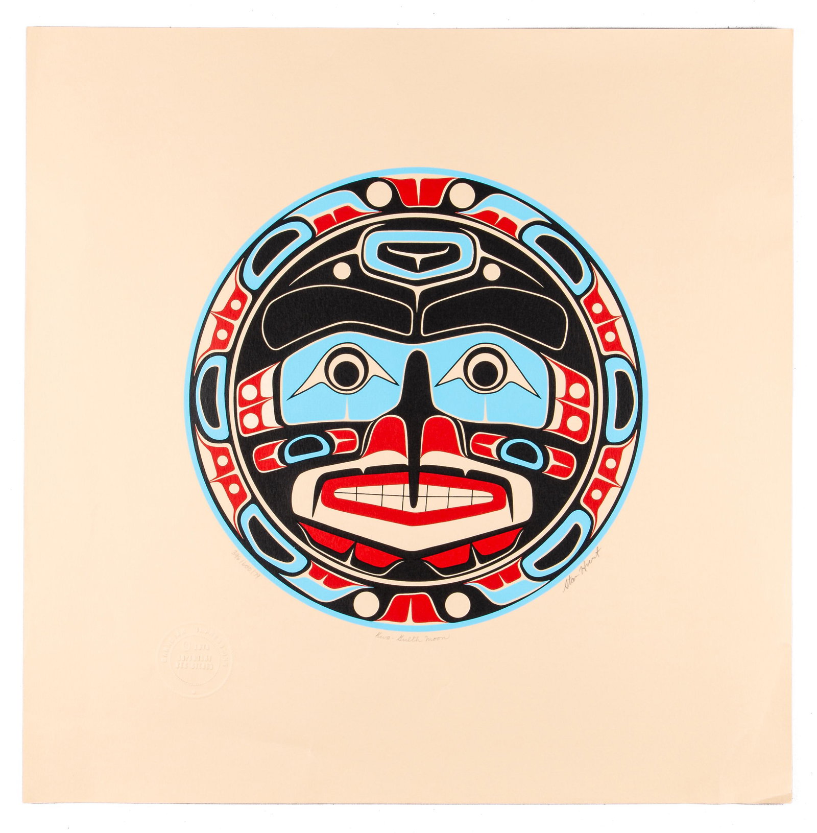 Stanley Hunt - Kwa-Gulth Moon: Stanley Hunt â€œKwa-Gulth Moon”. Number 398/600. Stan C. Hunt comes from a Kwagiulth family from Fort Rupert, British Columbia on Vancouver Island. His grandfather, Mungo Martin is widely cr