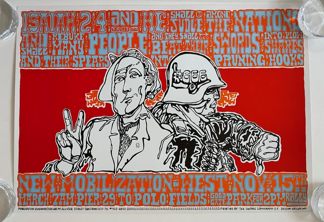 1969 Anti-Vietnam War poster by Wes Wilson â€œNew Mobilization Westâ€ (1 of 1)