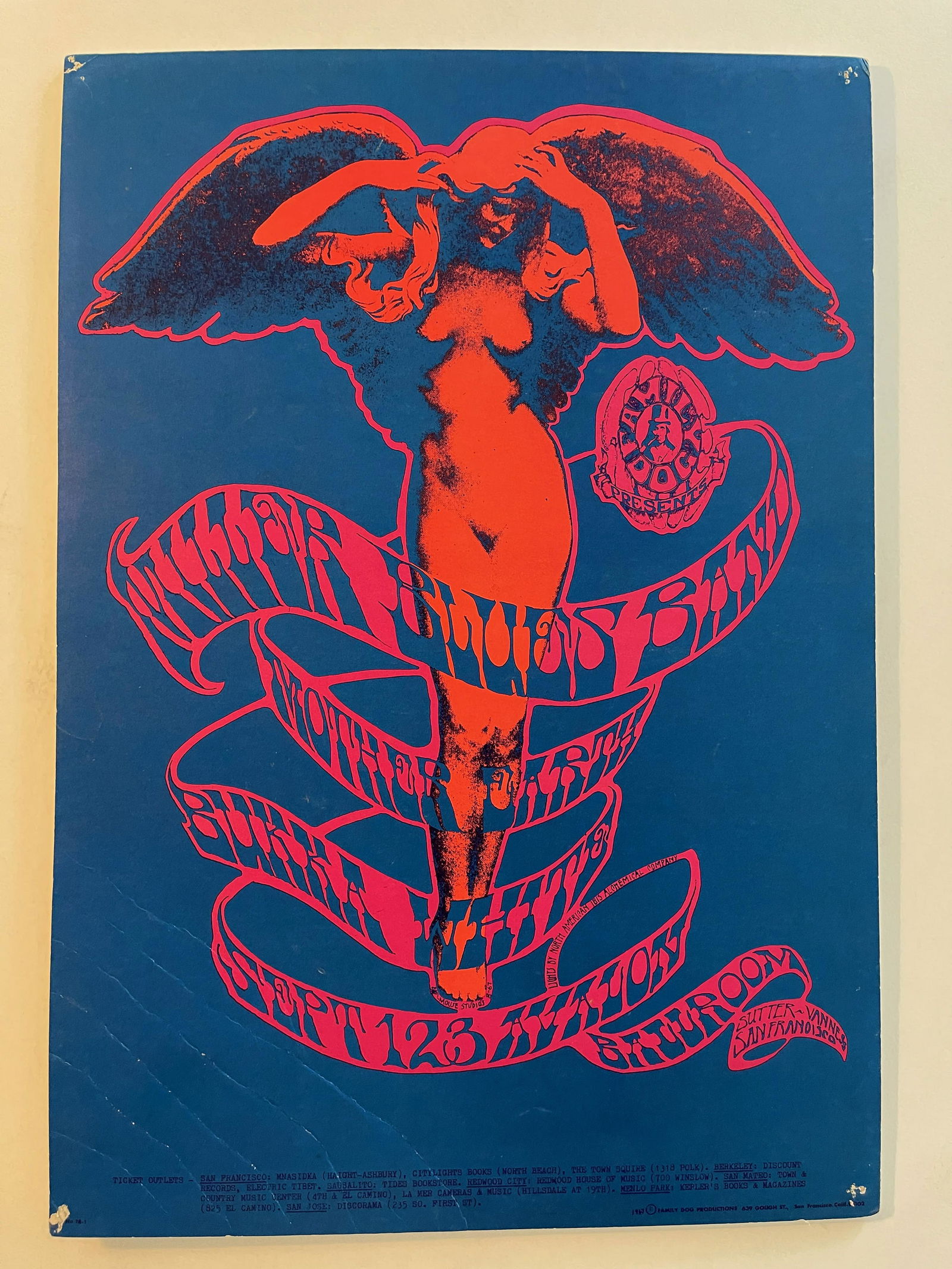 Steve Miller Mother Earth San Francisco 67 Mouse Kelley FD78: Steve Miller Mother Earth San Francisco 67 Mouse Kelley FD78. !st. Mounted on foam core. Pinholes in corners. Creasing in bottom left corner.