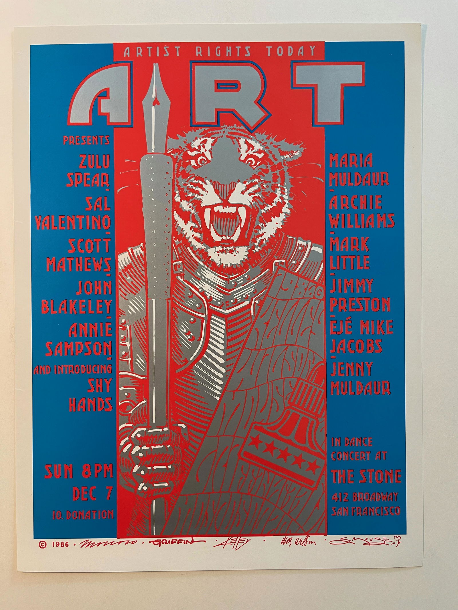 Zulu Spear Poster - ARTISTS RIGHTS TODAY: Zulu Spear Poster - ARTISTS RIGHTS TODAY. ARTIST: Alton Kelley. Rick Griffin. Stanley Mouse. Victor Moscoso. Wes Wilson. 1986.