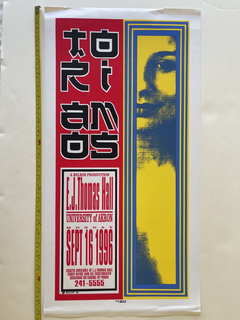 TORI AMOS 1996 Akron: TORI AMOS 1996 Akron with art by Alton Kelley. 14 x 27-1/2. Slightest of edge wear will be hidden when framed.