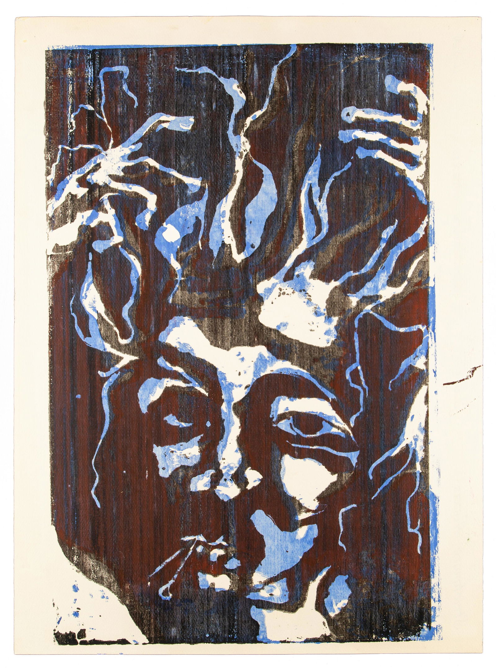UNKNOWN ARTIST - Print With Face In Blue, White And Black (1 of 1)