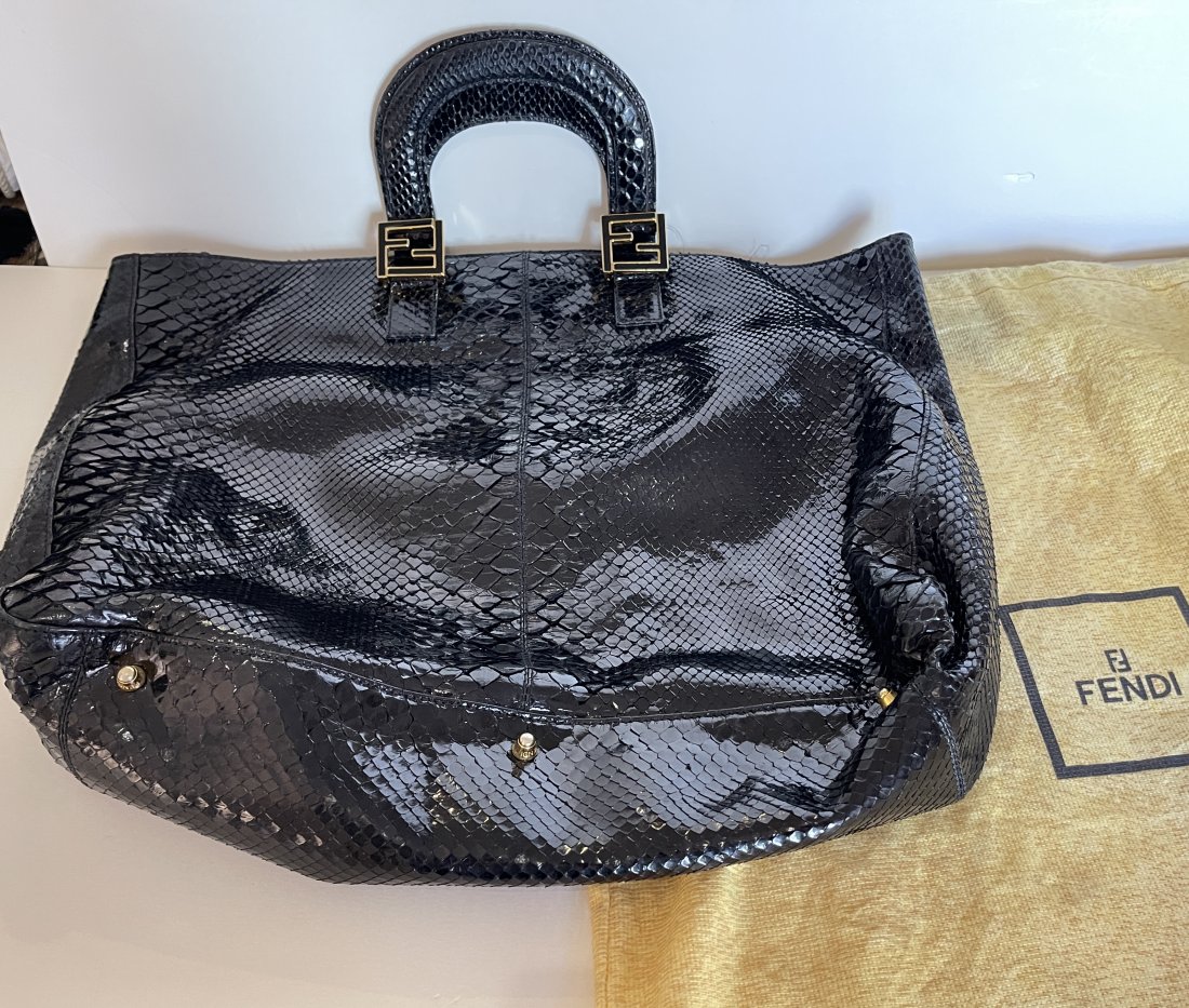 FENDI Black Python Snake Tote Bag W/ Gold/BLACK Hardware (1 of 6)