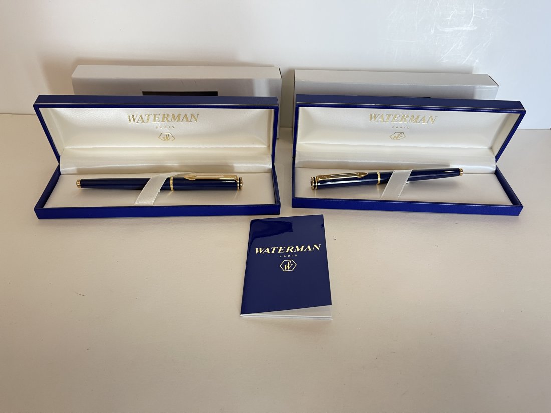 1990s NOS WATERMAN Gentleman Blue Lacquer & Gold Plated Rollerball (1 of 5)